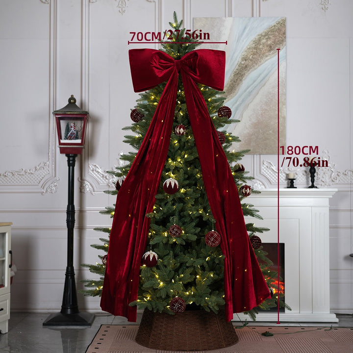 Large Luxury Red Velvet Christmas Tree Topper Bow – Deep Burgundy Glossy Bow
