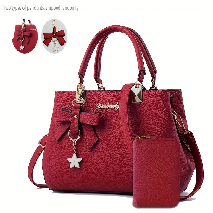 Chic Women’s Bow Handbag – Top Handle Satchel with Coin Purse & Adjustable Strap