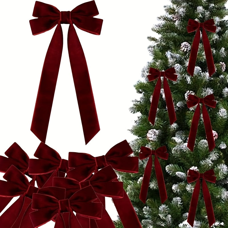 10Pcs Burgundy Red Velvet Christmas Bows – Tree, Wreath & Gift Decorations