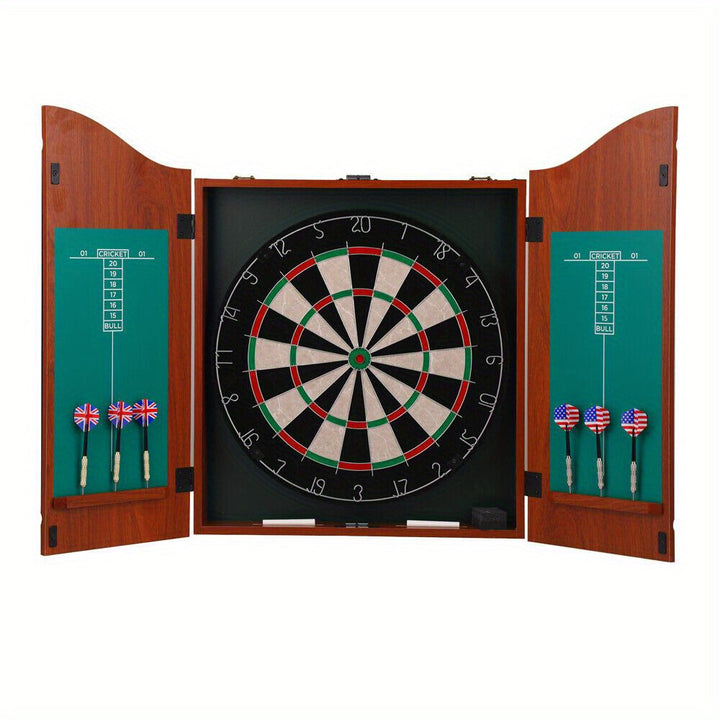 Dartboard Set with Wooden Cabinet – Includes 6 Darts for Home Use
