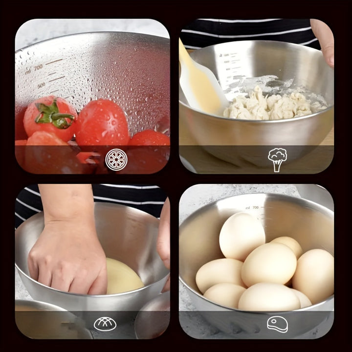 3Pcs Stainless Steel Mixing Bowl Set – Durable Kitchen Bowls for Baking & Cooking