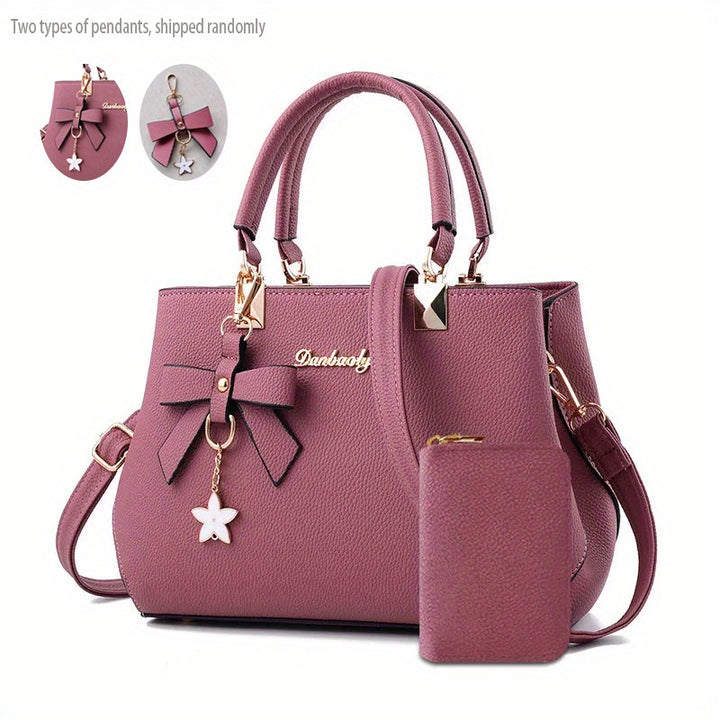 Chic Women’s Bow Handbag – Top Handle Satchel with Coin Purse & Adjustable Strap