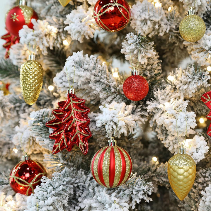 106Pcs Red & Gold Christmas Baubles Set – Shatterproof Ornaments with Hooks