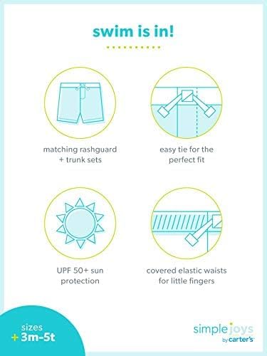 Simple Joys by Carter's Baby Boys' Swimsuit Trunk and Rashguard Set Rash Guard, Black/Sky Blue Whales, 18 Months