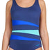 Zoggs Women's Sumatra Adjustable Scoopback Swimwear with Tummy Control, Navy/Blue/Jade, 38-inch/Size 14