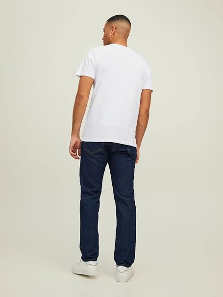 JACK & JONES Men's T-Shirt, Crew Neck, Logo Print, White, L