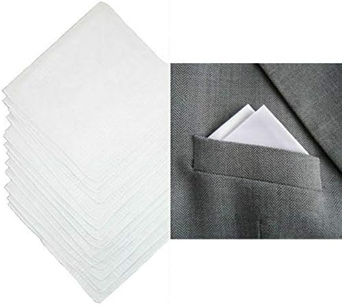 DUDU N GIRLIE Mens White Handkerchiefs Quality Cotton Gents Hankies - 12 Pack of Mans Handkerchieves Satin Border White 100% Soft Cotton Pocket Hanks