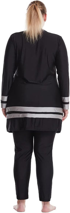 OBEEII Muslim Women Plus Size Color Matching Fat Swimsuit Tankini 3 Piece Swimwear, black, 6XL