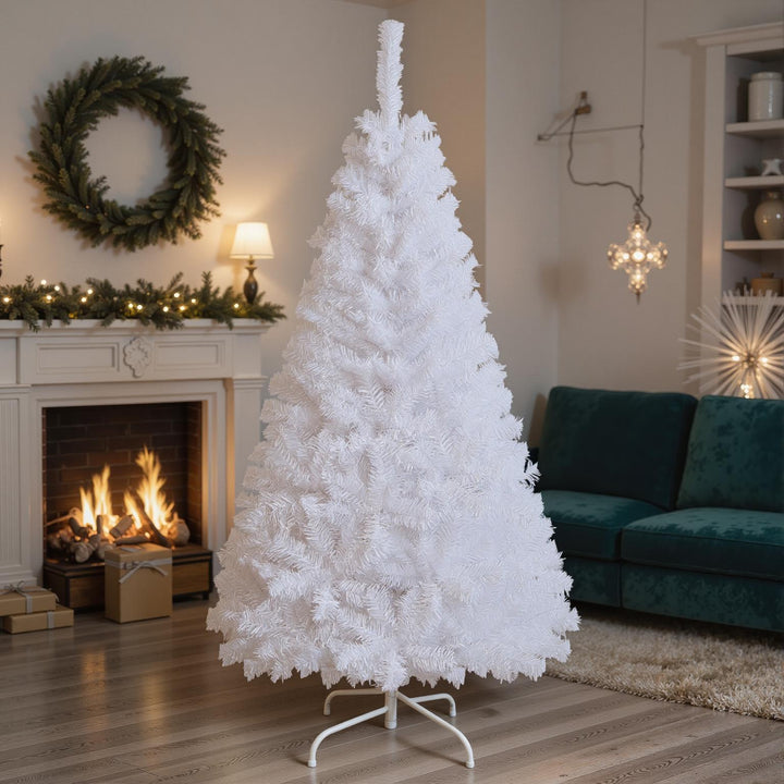 GOFLAME 5ft White Christmas Tree – 350 PVC Tips with Metal Stand
