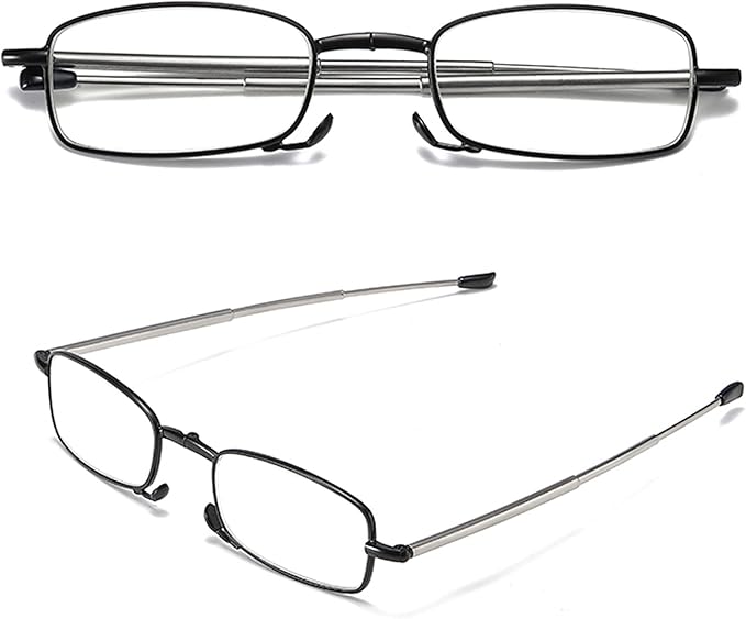 Fsread Folding Reading Glasses Compact Small Portable Blue Light Blocking Reader Spring Hinge Black 2 Pair +2.5