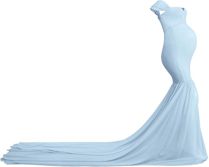 Odizli Maternity Dress, Photo Shoot, Off Shoulder Chiffon Tulle Mermaid Long Dress, Pregnant Clothing, Festive Wedding, Elegant Evening Dresses, Maternity Fashion, lightblue, One size