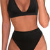Fatty Tiger Womens High Waisted Thong Bikini Sets Sexy Brazilian Triangle Top Deep V Neck Two Piece Swimsuit Bathing Suits, Black, Small