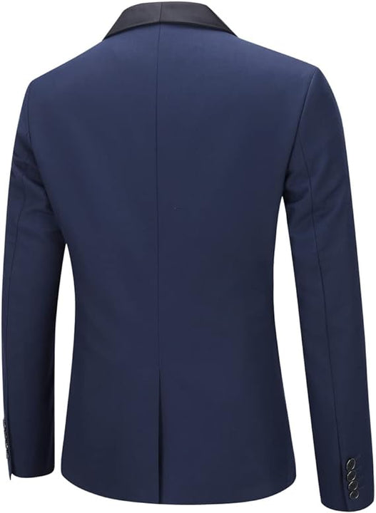 YOUTHUP Men's Blazer Shawl Collar 1 Button Slim Fit Formal Suit Jacket Wedding Prom Party Jacket,Navy Blue,XXL
