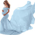 Odizli Maternity Dress, Photo Shoot, Off Shoulder Chiffon Tulle Mermaid Long Dress, Pregnant Clothing, Festive Wedding, Elegant Evening Dresses, Maternity Fashion, lightblue, One size