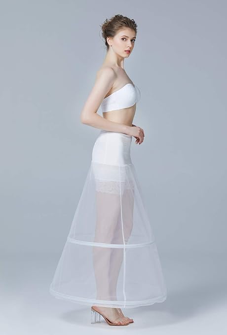 BEAUTELICATE Women's Petticoat Crinoline Underskirt Long A-line Vintage for Wedding Bridal Evening Dress Cosplay Costume(White - 2 Hoops, (12-14)