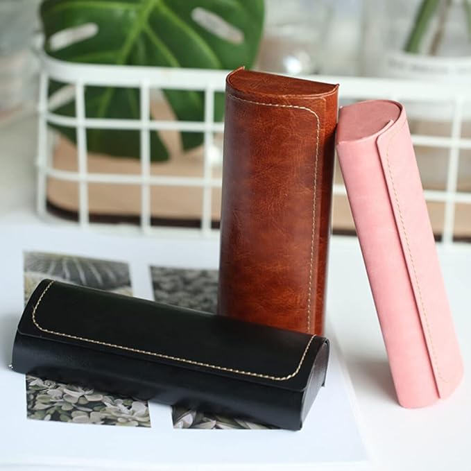 SUPVOX Hard Glasses Case Leather Sunglasses Eyeglasses Spectacle Storage Case Holder with Magnetic Closure men and women (Brown)