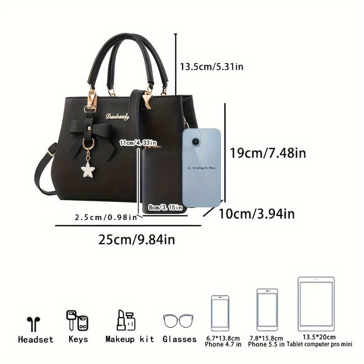 Chic Women’s Bow Handbag – Top Handle Satchel with Coin Purse & Adjustable Strap