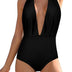 SHEKINI Women's Low Back Swimsuit Sexy Deep V Neck Beach Swimwear Padded Backless Halter Swimming Costume, Black, XX-Large