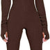 XLLAIS Women's Long Sleeve High Neck Zipper Bodycon Tight Full Length Jumpsuits Rompers One Piece Outfits Brown M
