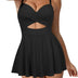 DOULAFASS Women Cut Out Swimming Costume with Skirt V Neck Wrap Tie Back Tummy Control Swimsuit Padded One Piece Swimwear Swim Dress Black