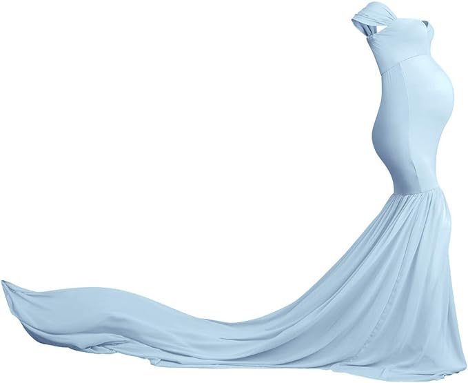 Odizli Maternity Dress, Photo Shoot, Off Shoulder Chiffon Tulle Mermaid Long Dress, Pregnant Clothing, Festive Wedding, Elegant Evening Dresses, Maternity Fashion, lightblue, One size