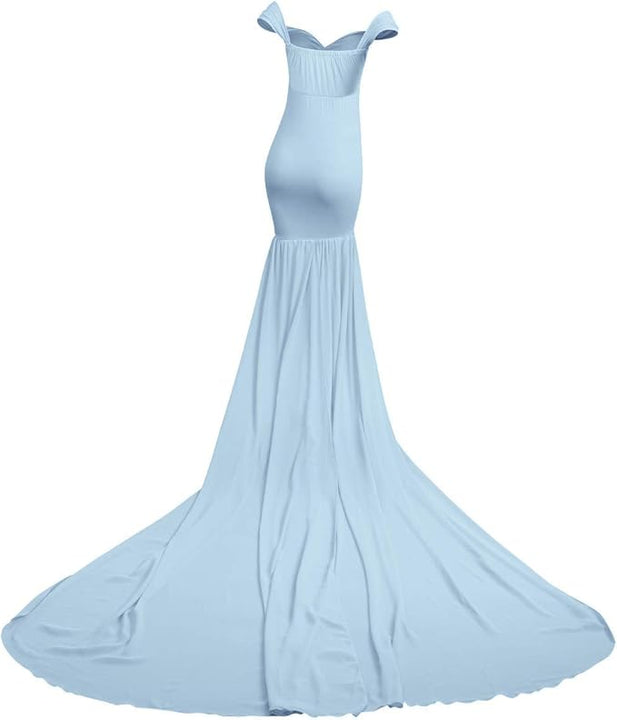 Odizli Maternity Dress, Photo Shoot, Off Shoulder Chiffon Tulle Mermaid Long Dress, Pregnant Clothing, Festive Wedding, Elegant Evening Dresses, Maternity Fashion, lightblue, One size