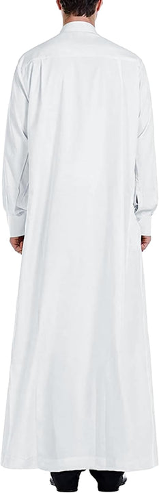 YAOHUOLE Men's Kaftan Abaya Thobe Button Up Long Sleeve Muslim Thobe Side Split Casual Abaya Robe White M