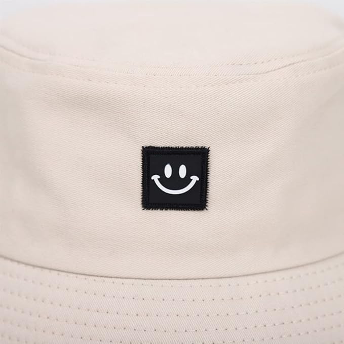 imKutie Kids Smile Face Sun Hat, UPF 50+ Toddler Boys Girls Summer Bucket Hat Wide Brim Unisex Beach Hats Caps for 4-8 Years Beige