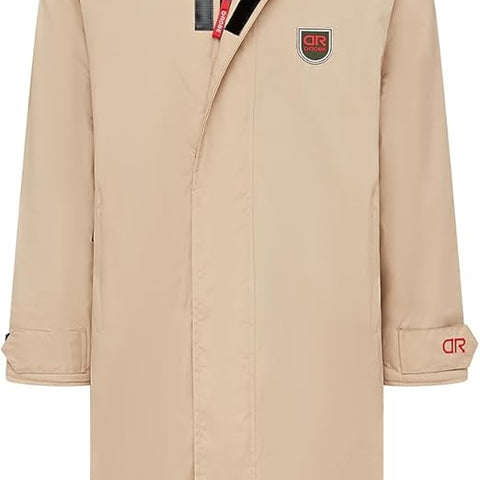 D-Robe Beaufort Outdoor Robe with Fleece Lining & Adjustable Hood, Waterproof & Windproof Oversized Coat, Beach Changing Robe (UK, Alpha, M, Regular, Regular, Warm Sand)