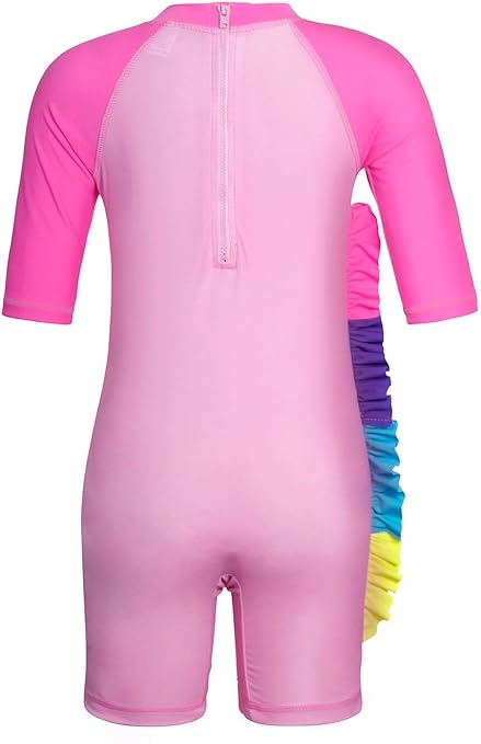 KumSoomliy Girls Swimming Costume One Piece Swimsuit Unicorn Swimwear Zipper Bathing Suit Surfing Swimming UV Protection Children Kids Rush Guard Summer Holiday Beachwear Swimsuits 3-4 Y, Size 3,Pink