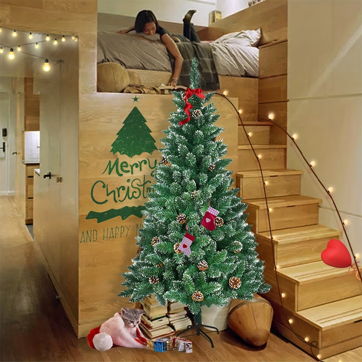Artificial Christmas Tree with Snow Effect – Pine Cones & Metal Stand