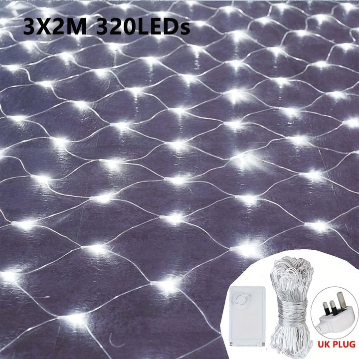 320 LED Net Mesh Lights 3x2m – 8 Modes Christmas Fairy Lights UK Plug