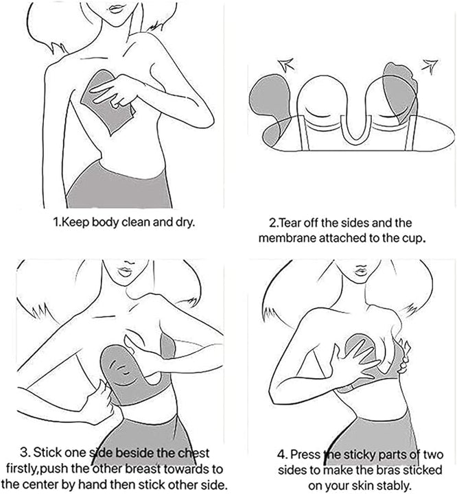 Bontierie Women's Push Up Plunge Adhesive Deep U-Shaped Sticky Bra, Strapless Backless Breast Lifting Bra, Beige, D
