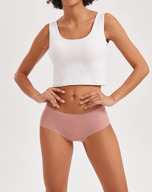 INNERSY Seamless Knickers for Women No Show Underwear Ladies Briefs Invisible Nylon Pants 2 Pack Beige/Pink, XL