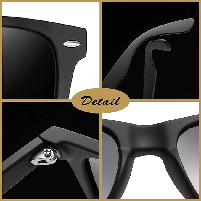 Joopin Square Polarised Sunglasses Mens UV Protection Unisex Retro Sunglasses Womens for Driving Hiking Fishing Sports 2024 (Black Grey)