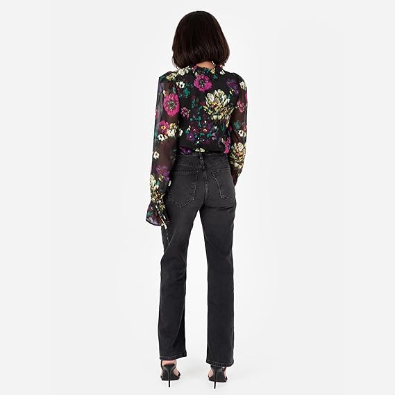 Lovedrobe Women's Tie-Neck Blouse Ladies Smart-Casual Top Long Sleeve Ruffle Cuffs Floral Print Keyhole Bow Tie Detail Office Wear, Multi, 18