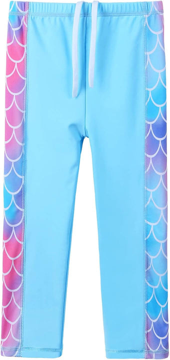 ZNYUNE Girls' Two-Piece Swimsuit, Fabric Print, Children's Swimwear, Long Sleeves + Trousers, Swimsuit, Mermaid Blue, 11-12 Years