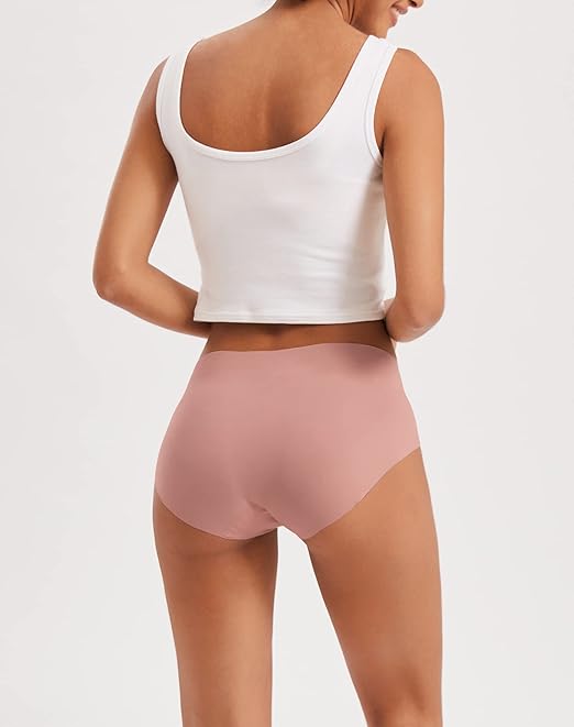 INNERSY Seamless Knickers for Women No Show Underwear Ladies Briefs Invisible Nylon Pants 2 Pack Beige/Pink, XL
