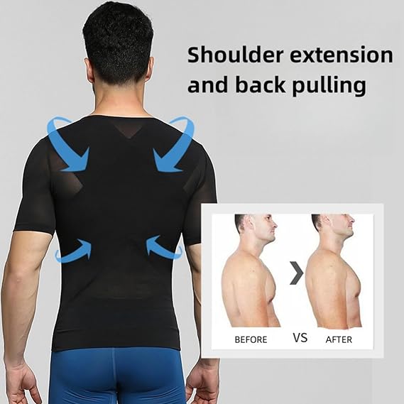PEONNYT Men Firm Control Body Shaping T-Shirt Slimming Shirt Body Shaper Gynecomastia Compression Shirts Base Layer Undershirts (White XL