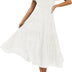 ZESICA Women's Summer Square Neck Short Puff Sleeve Solid Color High Waist Casual Smocked Flowy A Line Tiered Midi Dress, White, M