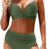 DOULAFASS Women Vintage Push Up High Waisted Swimsuit Two Pieces Ruched Bikini