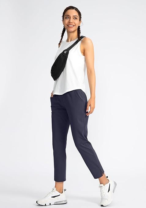 Soothfeel Women's Golf Pants with 4 Pockets 7/8 Stretch High Waisted Sweatpants Travel Athletic Work Pants for Women, Navy Blue, S