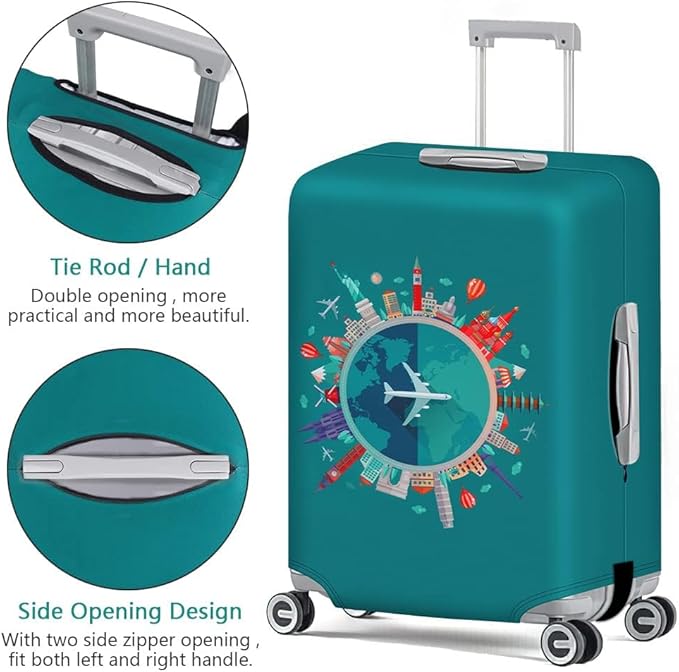 flintronic Travel Luggage Cover Elastic, Luggage Cover, Suitcase Cover, 22-25 Inch Suitcase Protective Cover, with Luggage Tag*1 (M, Green-Plane)