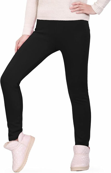 JOCMIC Girls Fleece Lined Leggings Winter Thermal Trousers Pants Thick and Warm Pack of 2 Black, 5-6 Years, Tag 120