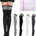 ZYNERY 4 Pairs Stripes Thigh High Socks, Black White Light Grey Dark Grey Knee High Socks, Stretchy Striped Long Socks for Women Girls (Modern, Polyester)