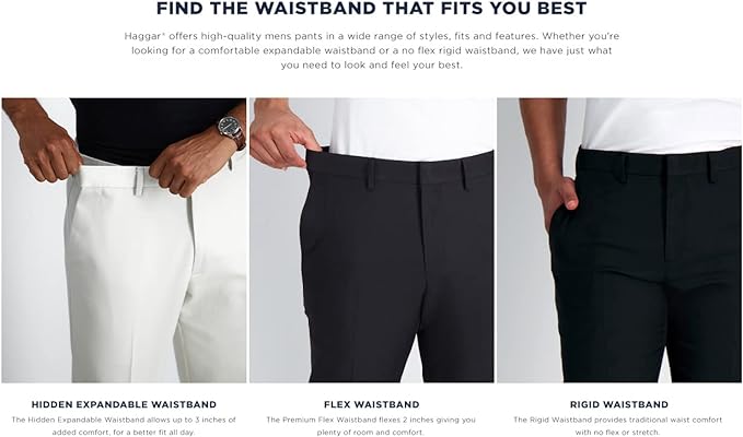 Haggar Men's Cool 18 Hidden Comfort Waist Plain Front Pant,Black,40x32