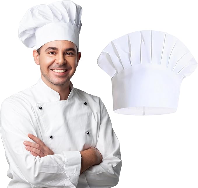Raykce Chefs Hats for Adults - Unisex White Adjustable Kitchen Cooking Headgear Bakers Hats Kitchen Cap Mushroon Design Uniform Cap for Women Baking Party Cooking Restaurant