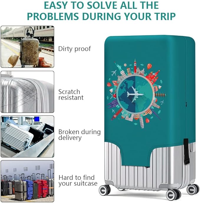 flintronic Travel Luggage Cover Elastic, Luggage Cover, Suitcase Cover, 22-25 Inch Suitcase Protective Cover, with Luggage Tag*1 (M, Green-Plane)