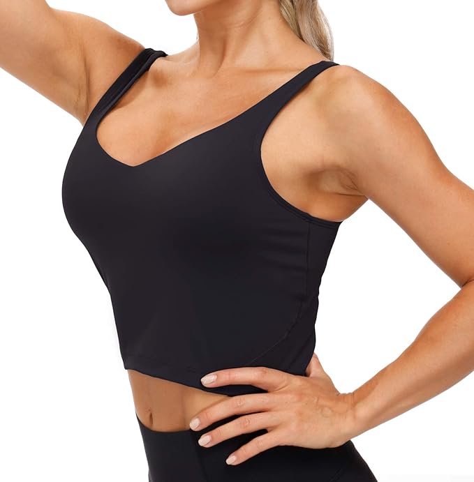 Women’s Longline Sports Bra Wirefree Padded Medium Support Yoga Bras Gym Running Workout Tank Tops - Black - M