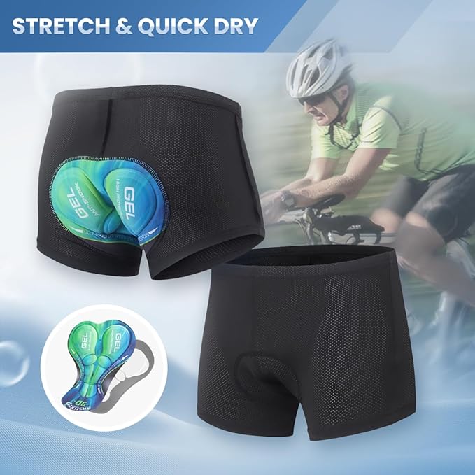 Sillictor Padded Cycling Shorts Men 9D Gel Cycle Shorts Mens Mountain Bike Shorts for Men Mesh Quick Dry Motorcycle Biking Cycling Undershorts Breathable Bicycle Underwear Liner 001F Turquoise 2XL